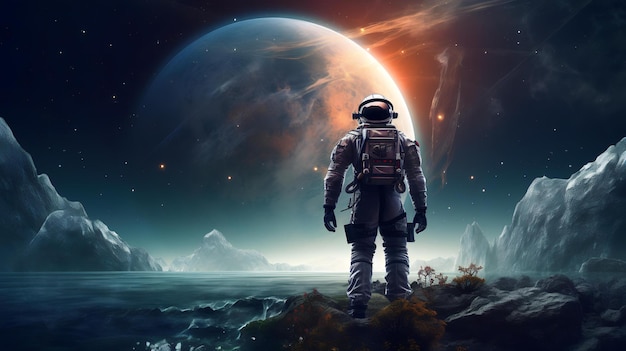 Astronaut im Weltraumgalaxienkosmos