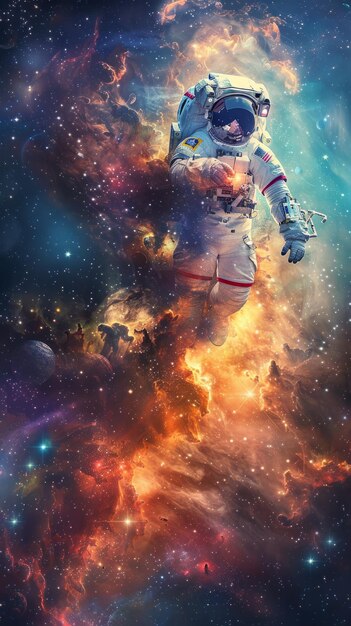 Astronaut in einem bunten Nebel