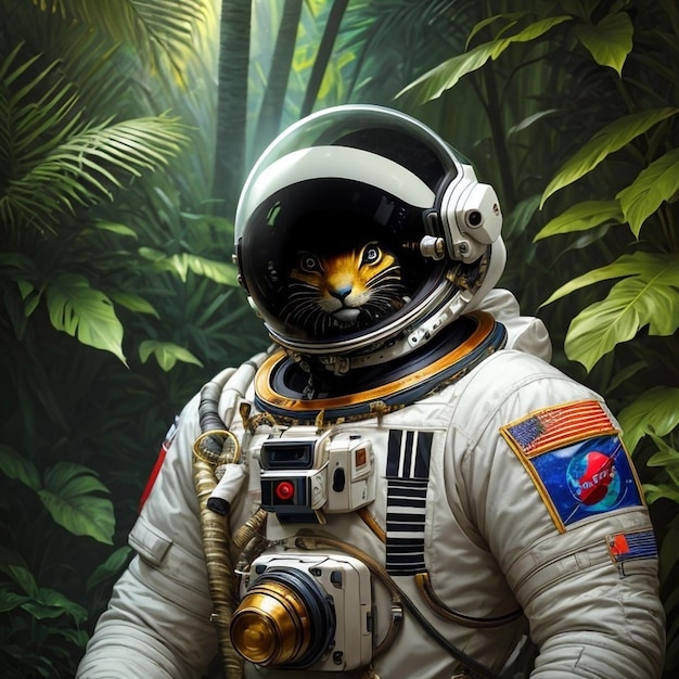 Astronaut in einem Dschungel von Syd Mead trail cam footage fotorealistisch