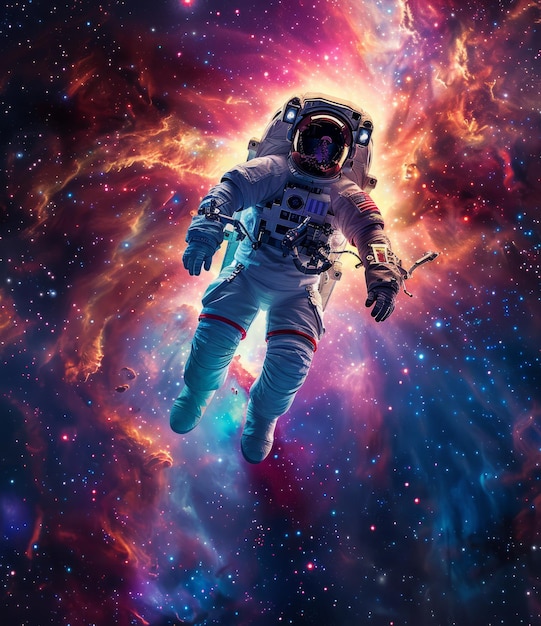 Foto astronaut in einem raumanzug, der in der weite des weltraums schwebt