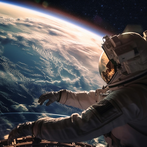 Astronaut in Raumanzug mit Erde im Hintergrund generative ai