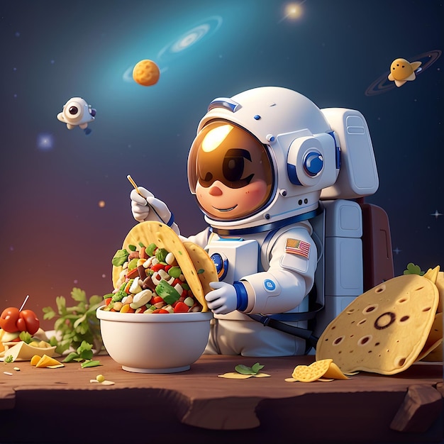 Foto astronaut isst taco cartoon vector icon illustration wissenschaft lebensmittel icon konzept isolierter premium vector flach cartoon-stil