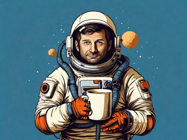 Astronaut mit einer Tasse Kaffee in der Hand Vektorillustration