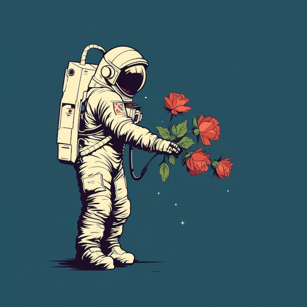 Astronaut mit Rosenblüte in der Hand generative KI