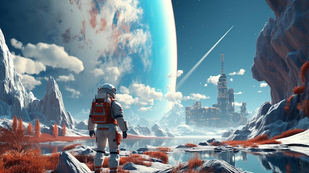 astronaut_on_the_alien_planet HD 8K Wallpaper Stock Fotobild