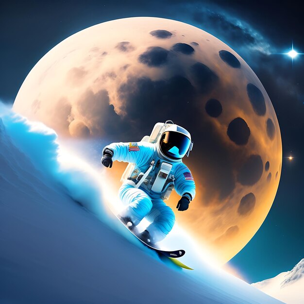 Astronaut Snowboarding auf dem Mond Action Space Shot Nasa Schneesport