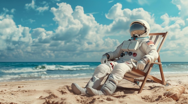 Foto astronaut sunbathing on the beach generative ai