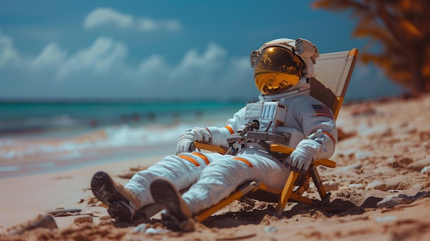 Foto astronaut sunbathing on the beach generative ai