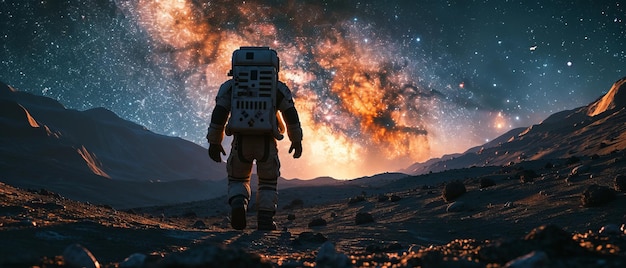 Foto astronaut und der milchstraßenhimmel in der nacht generative ki