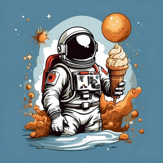 Foto astronaut- und eiscreme-t-shirt-design, das mit ki erstellt wurde