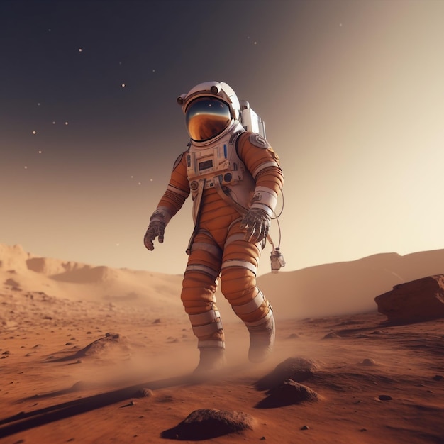 astronauta 3d corriendo en vector de camiseta mars 8k uhd