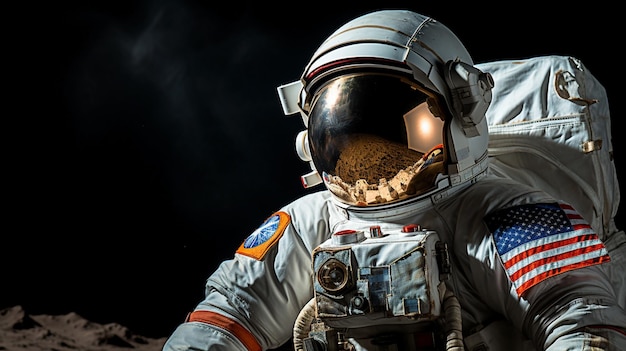 Astronauta americano com capacete completo e traje espacial