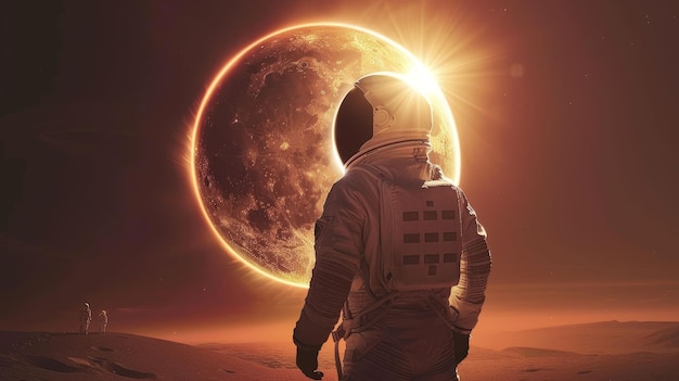 Un astronauta anónimo observando un eclipse solar