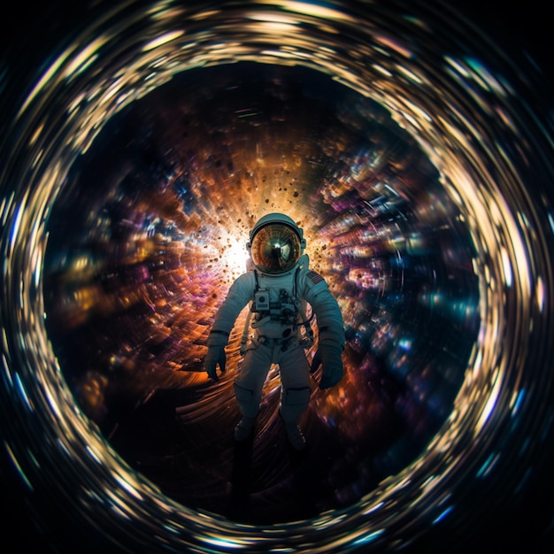 Foto astronauta arrafed en un traje espacial en un espacio circular generativo ai