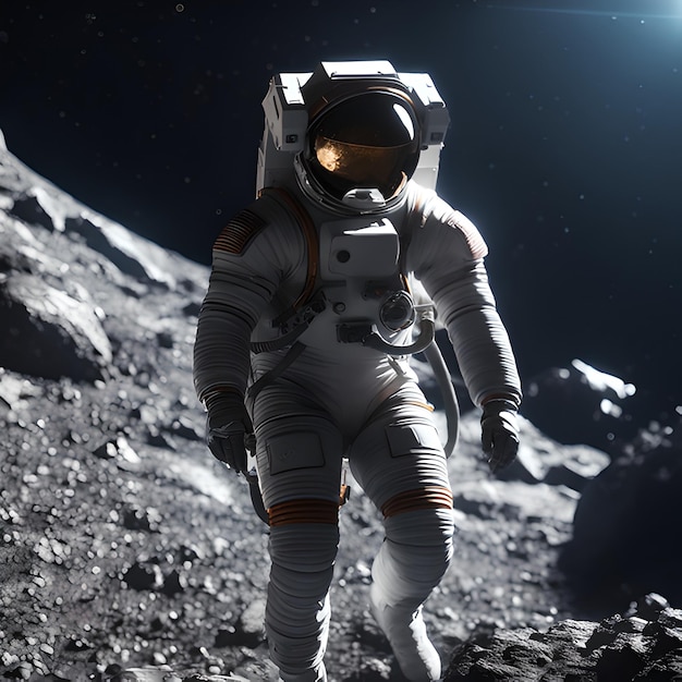 Astronauta en un asteroide de Ridley Scott en un estilo dinámico rico en partículas