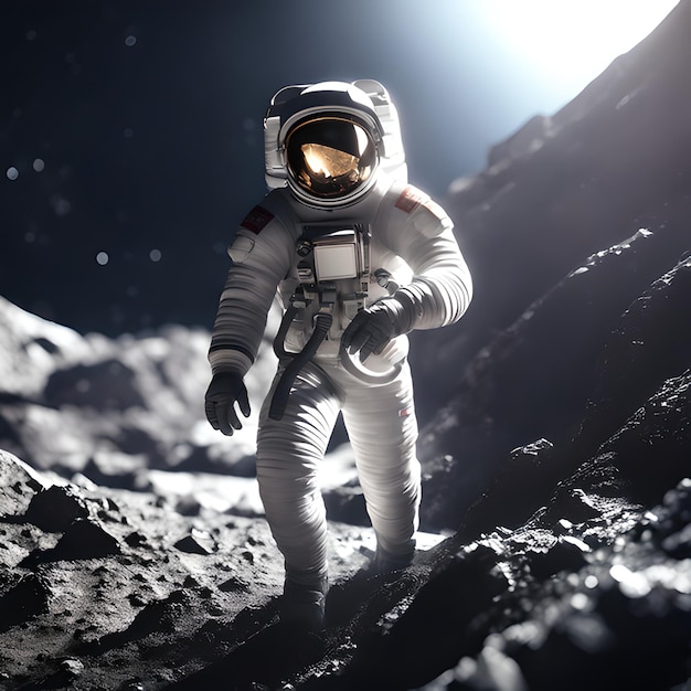 Astronauta en un asteroide de Ridley Scott en un estilo dinámico rico en partículas