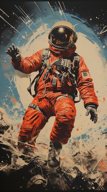 Astronauta bailando en el espacio risógrafo arte generado por IA