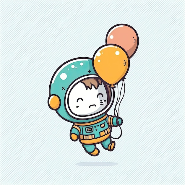 Astronauta bebê flutuando pelo espaço juntos segurando um balão na cor de fundo Generative AI