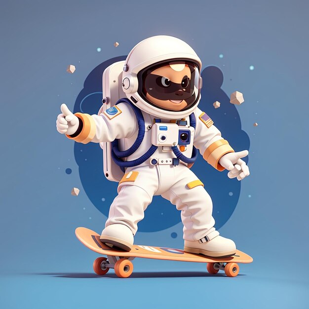 Astronauta bonito e legal jogando skate desenho animado ícone vetorial ilustração ciência esporte isolado plano