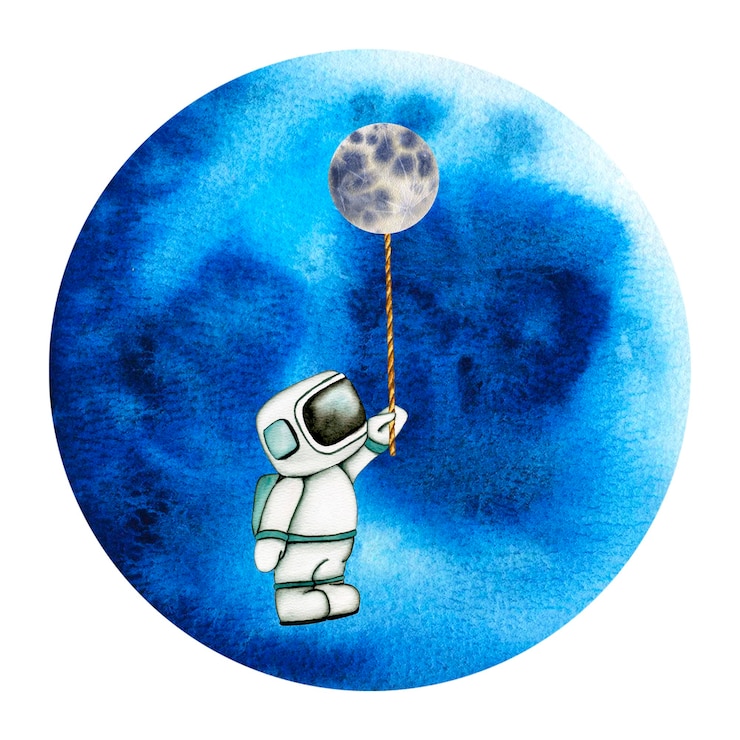 Foto astronauta bonito e planeta no espaço isolado em fundo transparente aquarela ilustração do espaço exterior com estrelas