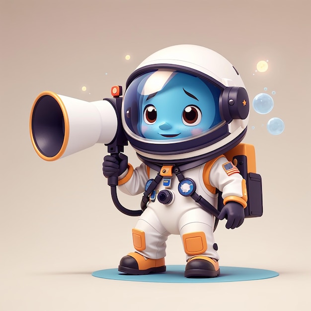 Astronauta bonito falando com megafone ilustração de ícone vetorial de desenho animado
