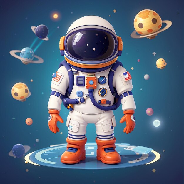 Astronauta bonito flutuando com balão UFO Ícone de desenho animado vetorial Ilustração Ciência Tecnologia Ícone Conceito Isolado Premium Vector Flat Estilo de Desenho Animado