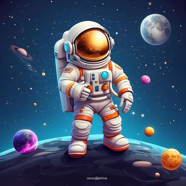 Astronauta bonito flutuando no espaço Vector de desenho animado Icon Ilustração Ciência Tecnologia Icon Conceito Vector premium isolado