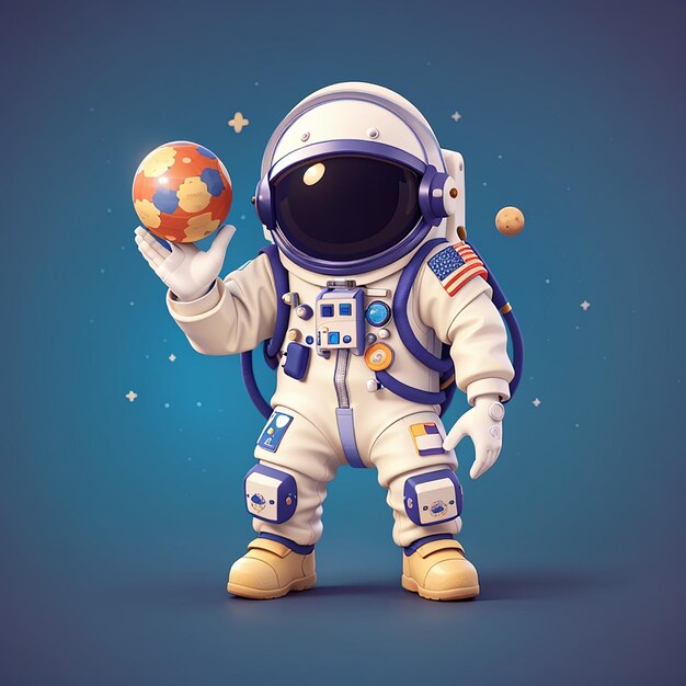 Astronauta bonito jogando bola lunar Ilustração de esportes científicos