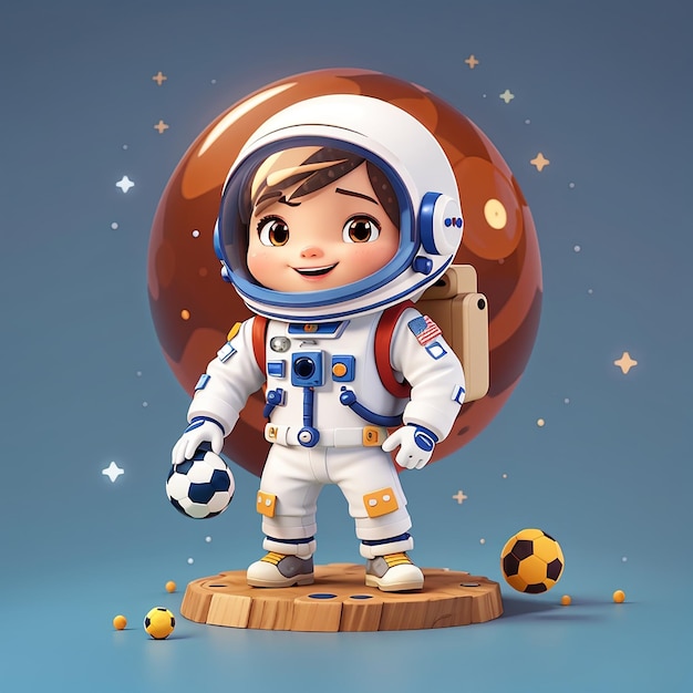 Astronauta bonito jogando futebol desenho animado ícone vetorial ilustração ciência ícone esportivo conceito isolado
