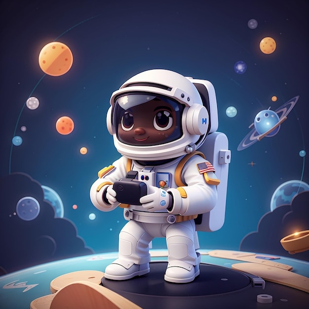 Astronauta bonito jogando jogo de realidade virtual desenho animado ícone vetorial ilustração ciência tecnologia plana