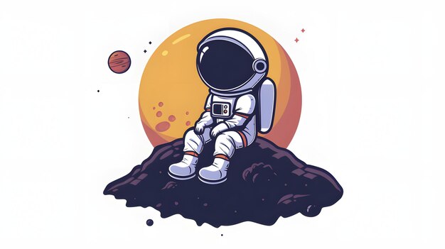 Astronauta bonito observando planeta desenho animado ícone vetorial ilustração ícone de tecnologia de ciência isolado em