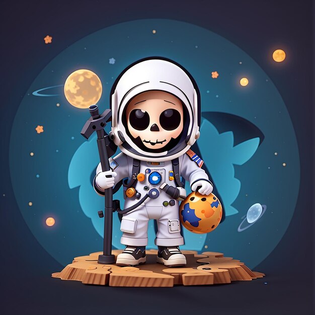 Astronauta bonito reaper com planeta desenho animado ícone vetorial ilustração feriado de ciência isolado
