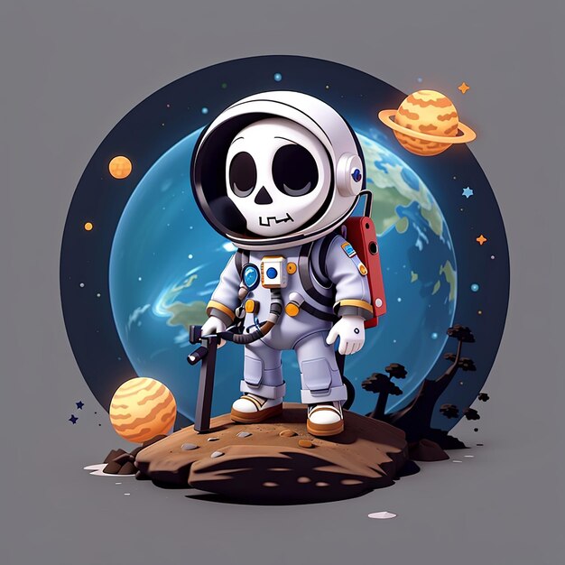 Astronauta bonito reaper com planeta desenho animado ícone vetorial ilustração feriado de ciência isolado