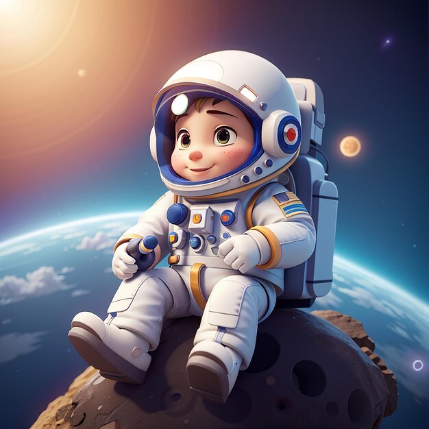 Astronauta bonito sentado em uma nuvem Ícone vetorial de desenho animado Ilustração Ciência Tecnologia Ícone Conceito Isolado Premium Vector Flat Cartoon Estilo