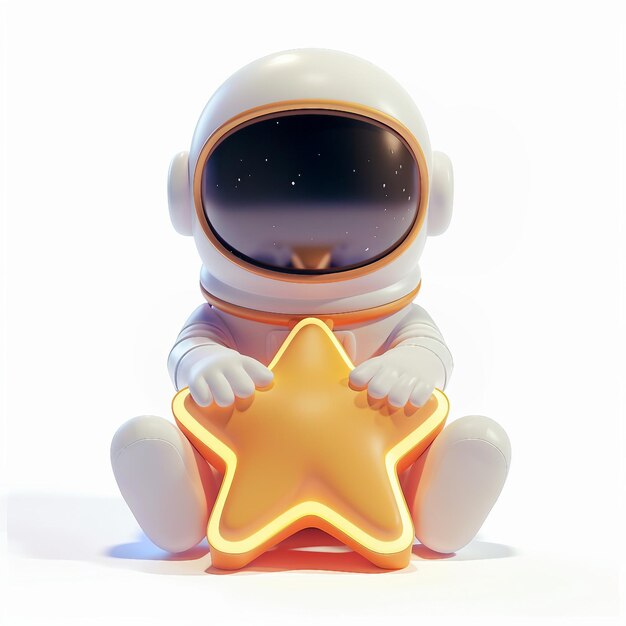 astronauta bonito sentar-se em estrela ícone 3D render branco fundo generativo AI