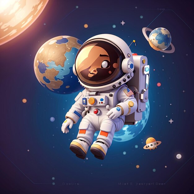 Astronauta bonito voando com um planeta no espaço ícone vetorial de desenho animado ilustração ícone de tecnologia científica