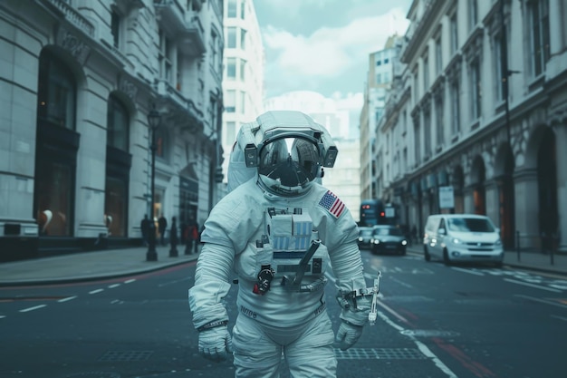 Foto astronauta caminando por la calle de londres