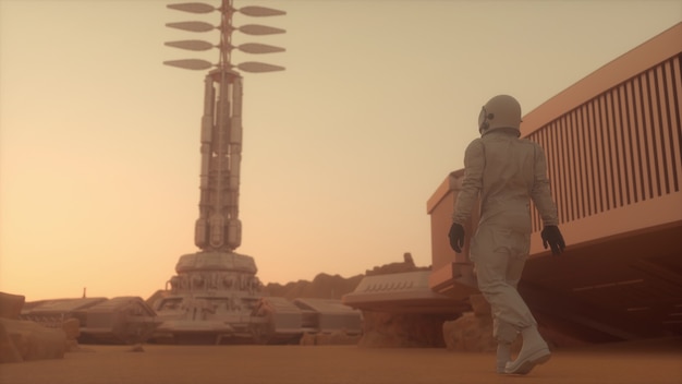 Astronauta caminando sobre la superficie de Marte
