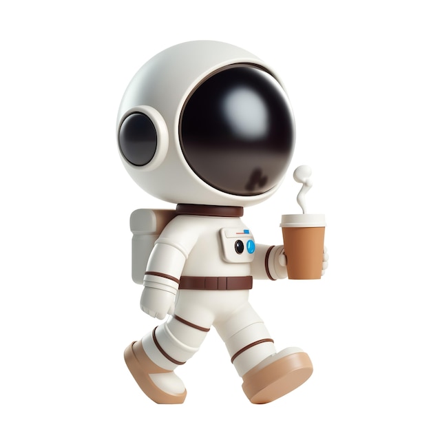 Astronauta caminando con la taza de café de estilo 3D aislado IA generativa