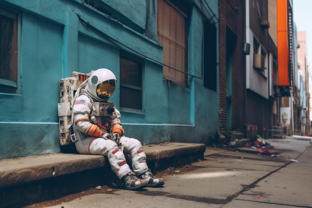 Astronauta caminando por las viejas calles IA generativa