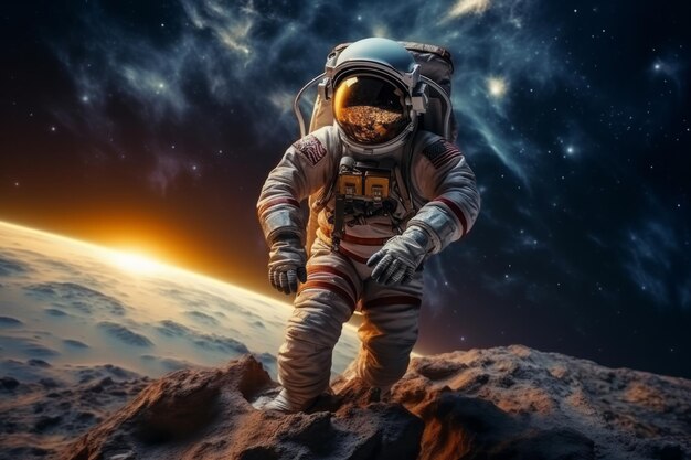 Foto astronauta en una caminata espacial arte cósmico papel de pared de ciencia ficción la belleza del espacio profundo