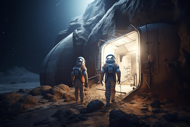 Astronauta caminhando para a cabine