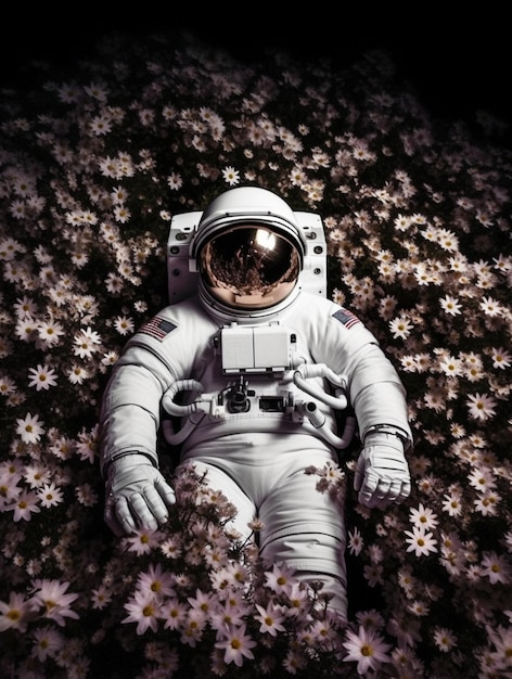 Un astronauta en un campo de flores.