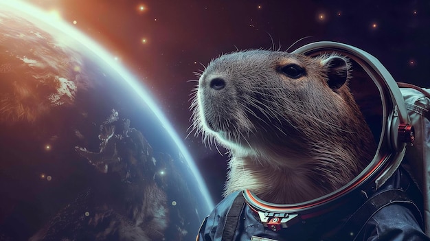 Astronauta de Capybara en el espacio exterior