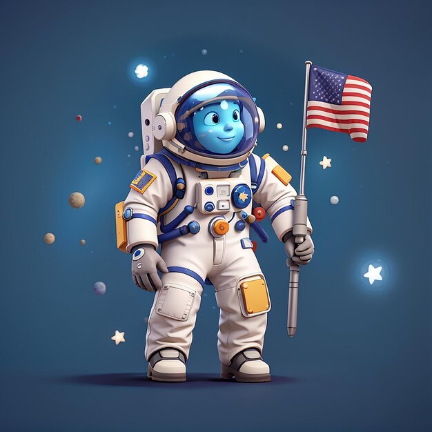 un astronauta con una cara azul y una bandera en la esquina