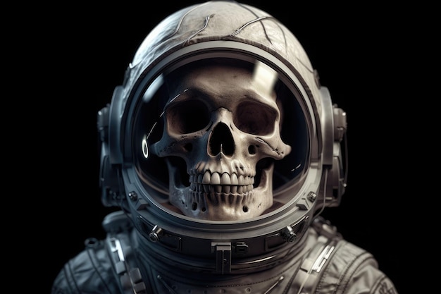 Un astronauta con cara de calavera en el traje espacial y un casco Un astronauta muerto en el espacio IA generativa