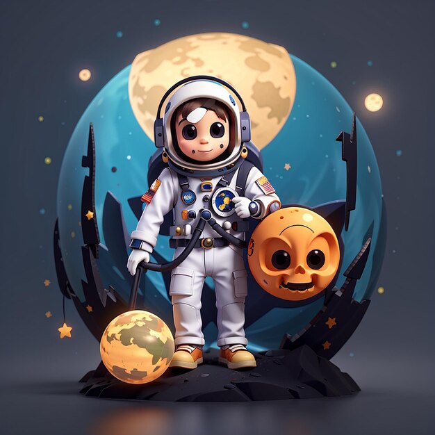 astronauta ceifador com planeta desenho animado ícone vetor ilustração férias de ciência isolado