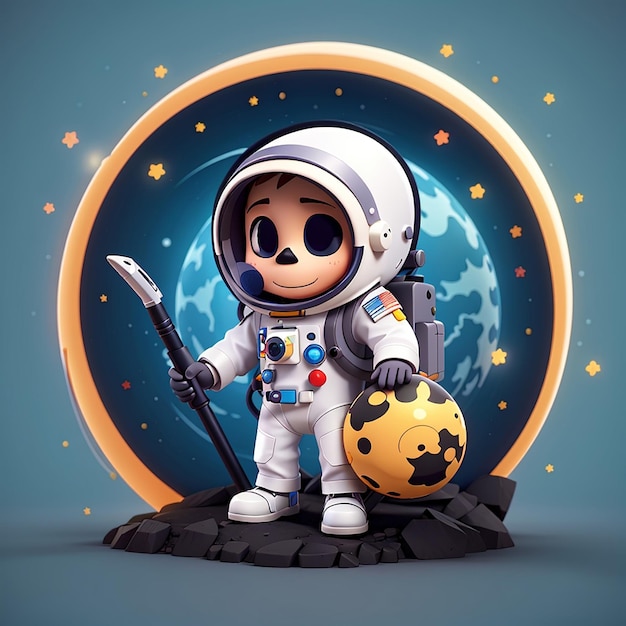 astronauta ceifador com planeta desenho animado ícone vetor ilustração férias de ciência isolado