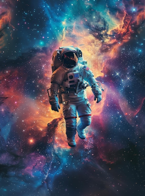 Foto astronauta en el colorido espacio