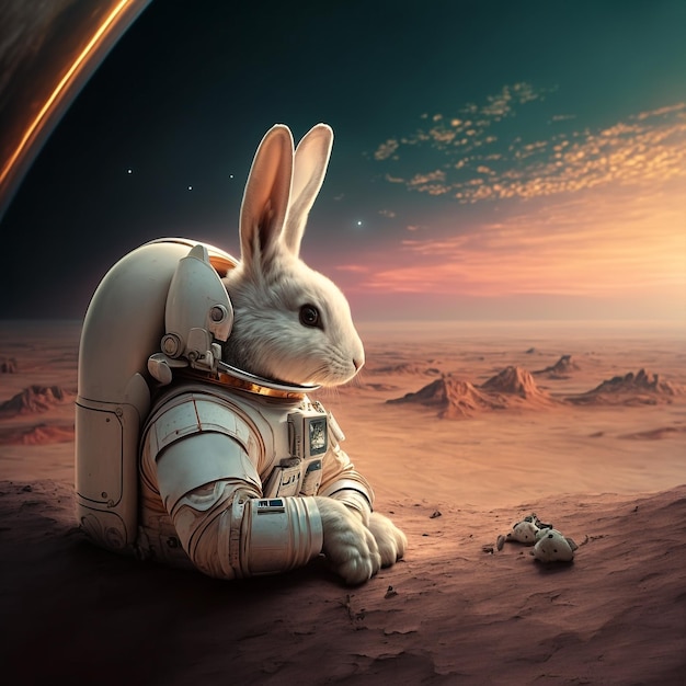 Astronauta de conejo ai generativo en traje de cosmonauta explorando el universo del espacio exterior